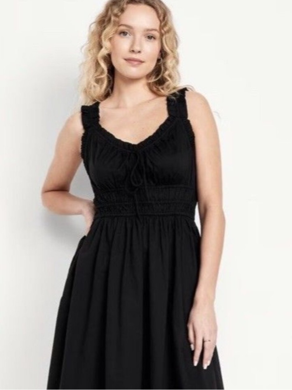 Old Navy Dress XL Tall Black Mini Waist Defined Smocked Casual Fit Flare Knit